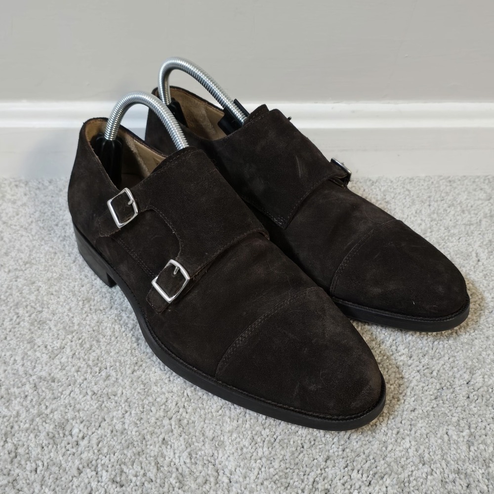 SUITSUPPLY Men Formal Shoes EU42 Brown Double Monk Strap Suede Calf Leather